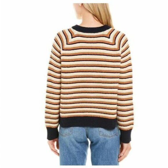 Madewell Arden V-Neck Crop Pullover Cotton Sweater Stripe Yellow SZ M NWT - Picture 2 of 4